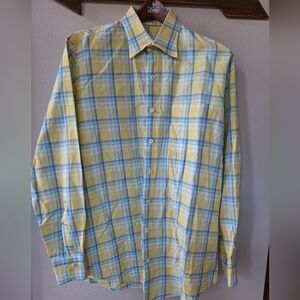 Peter Millar Mens Long Sleeve Plaid Button Down Shirt Cotton Linen blend Size M